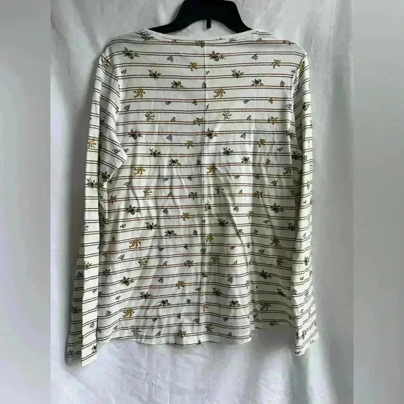Duluth Trading Co White Striped Floral Long Sleeve 100% Cotton Shirt Size M - Picture 2 of 3